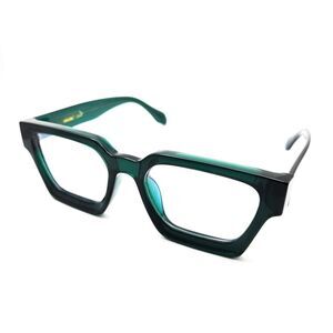 Thick rimmed retro green blue light blocking glasses with clear lenses